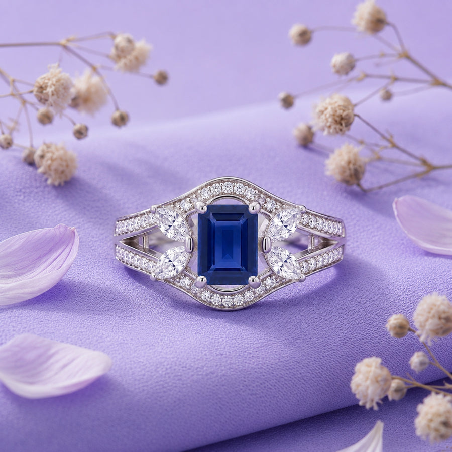 925 Sterling Silver Blue CZ Halo Ring