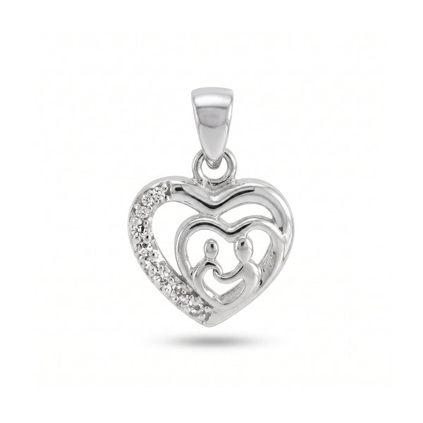 925 Sterling Silver Family Love Heart CZ Pendant