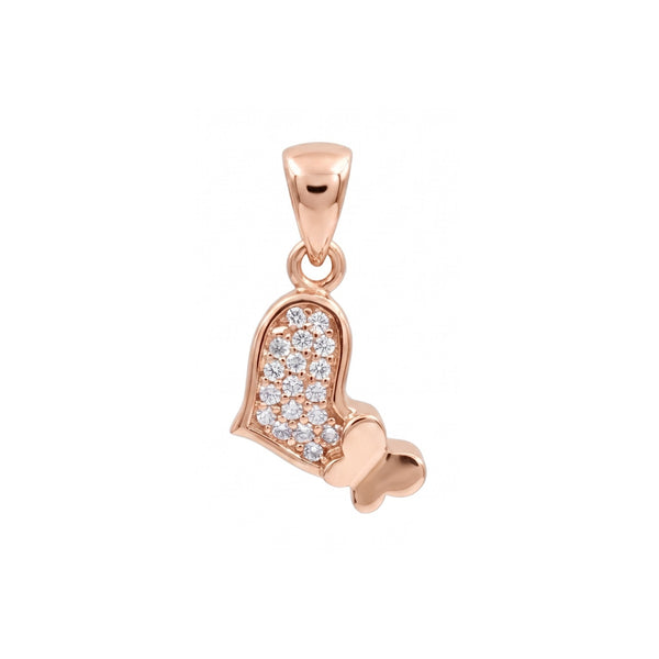 925 Rose Gold Plated Sterling Silver Pavé Butterfly Heart Pendant