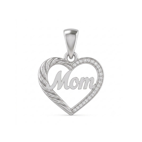 925 Sterling Silver Mom Heart CZ Pendant