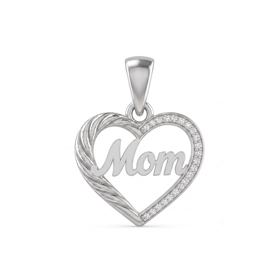 925 Sterling Silver Mom Heart CZ Pendant