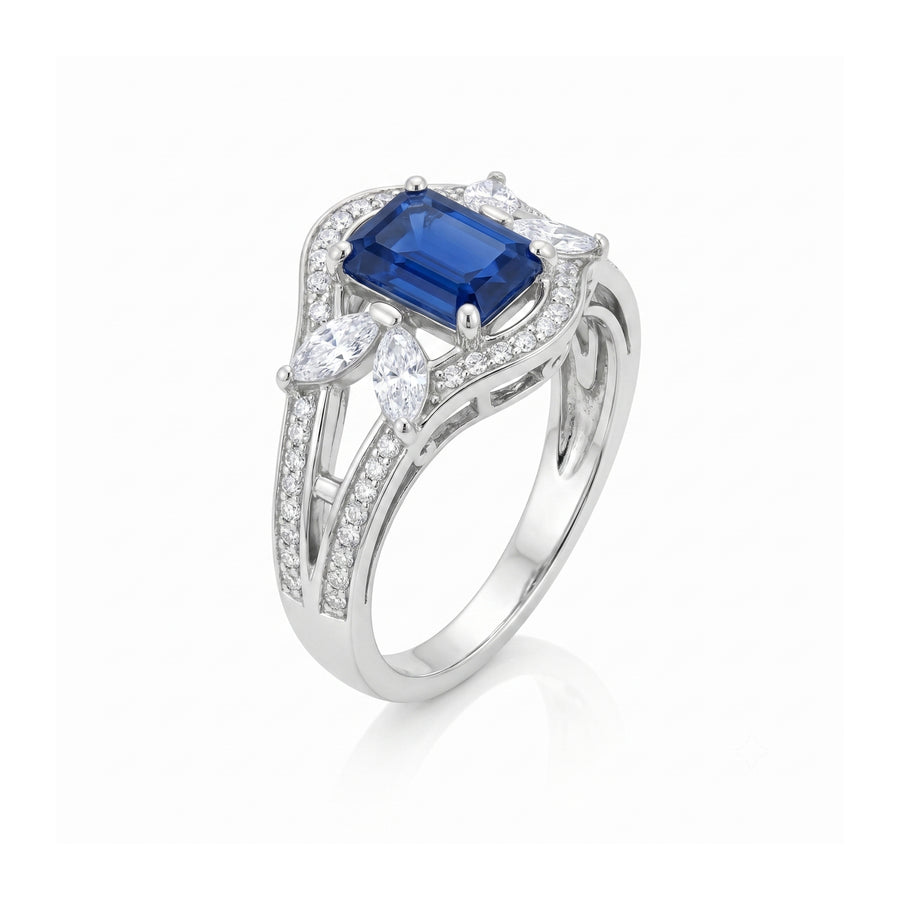 925 Sterling Silver Blue CZ Halo Ring