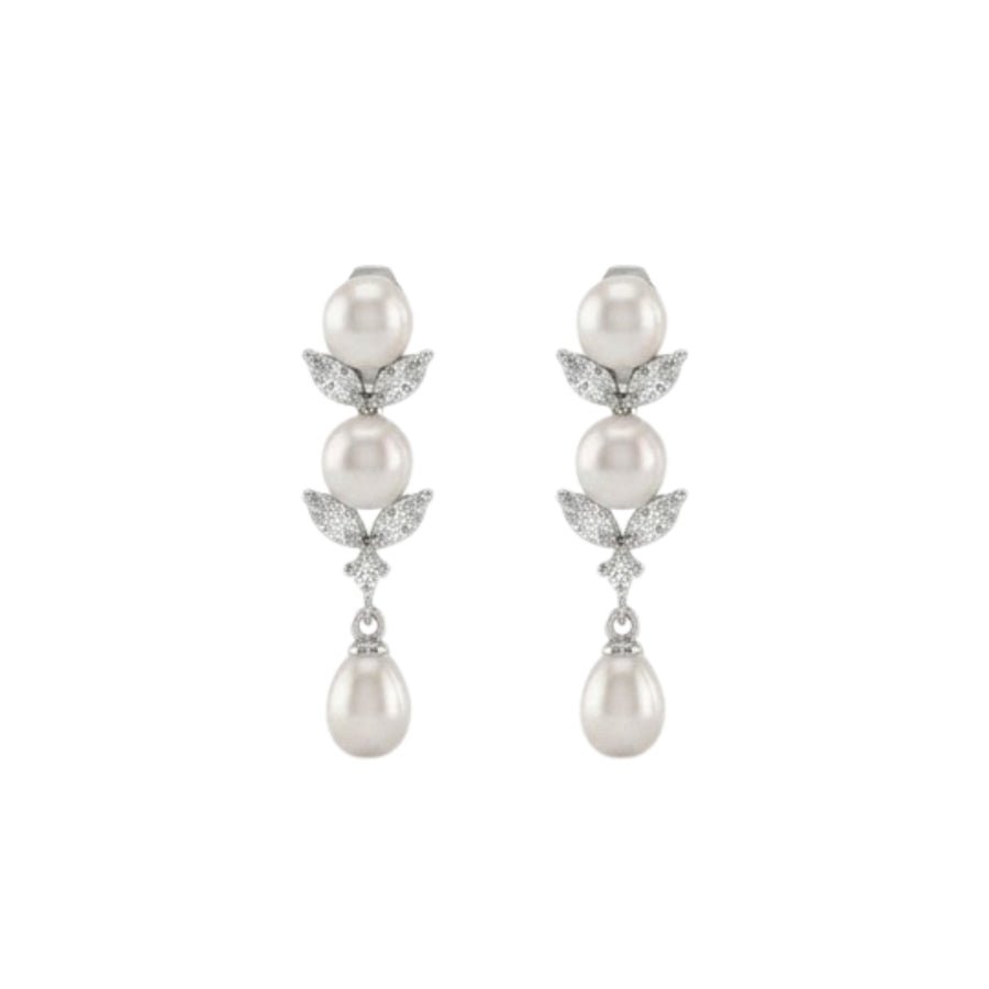 925 Sterling Silver Freshwater Pearls Leaf Drop Pendant Necklace