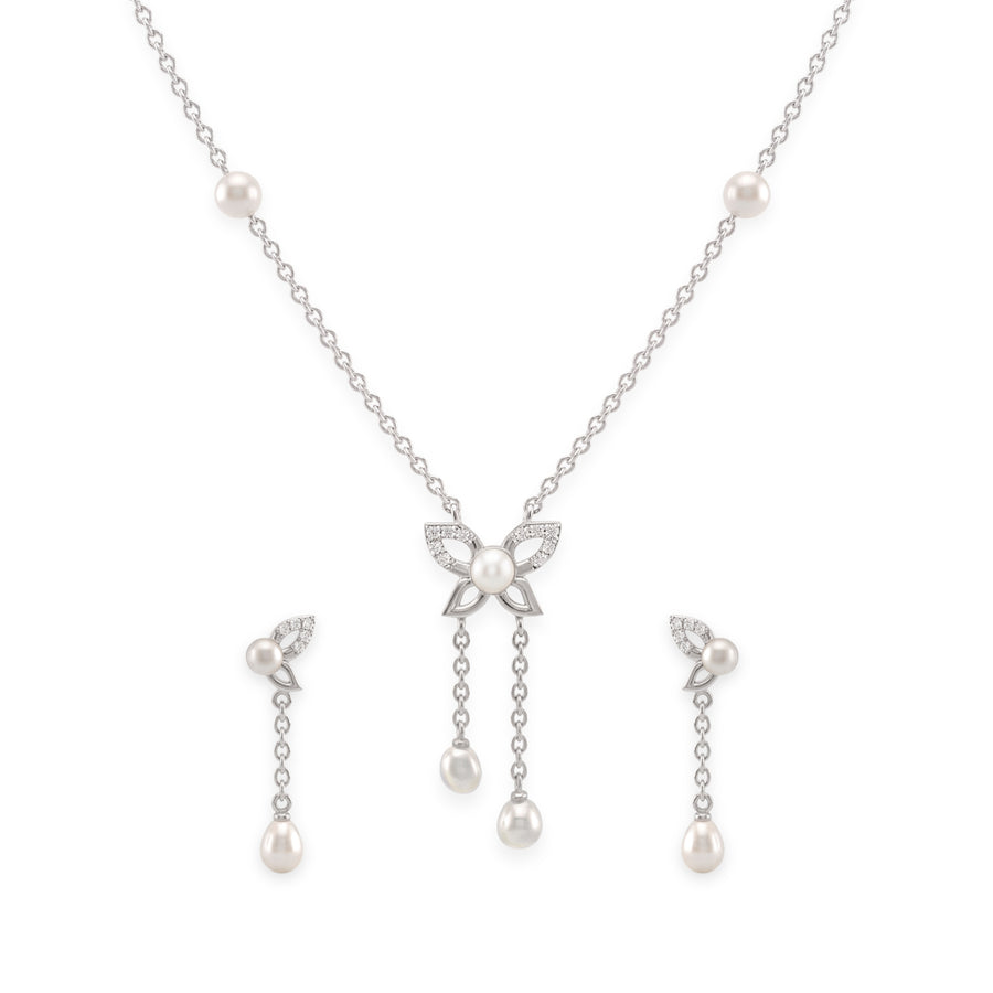 925 Sterling Silver Freshwater Pearls Butterfly Tassel Pendant Necklace