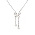 925 Sterling Silver Freshwater Pearls Butterfly Tassel Pendant Necklace