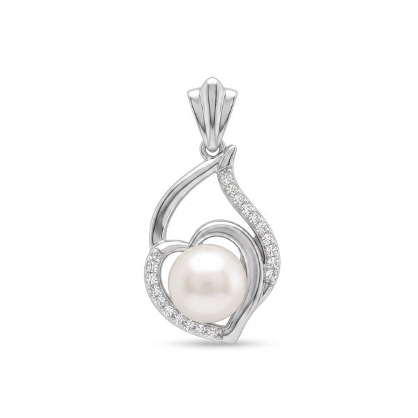 925 Sterling Silver Pearl Swirl Pendant – Elegant CZ Accent Pearl Charm