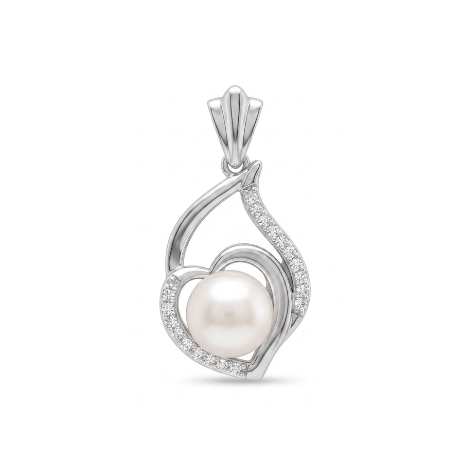 925 Sterling Silver Pearl Swirl Pendant – Elegant CZ Accent Pearl Charm