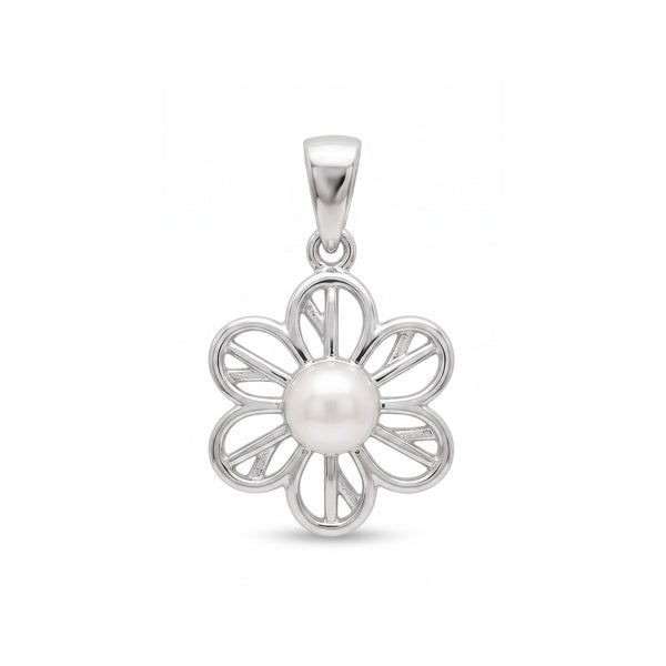 925 Sterling Silver Flower Pearl Pendant – Elegant Floral Pearl Charm