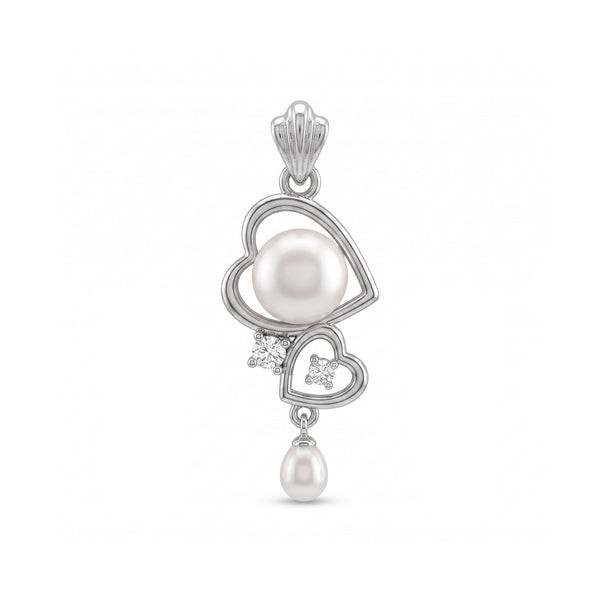 925 Sterling Silver Double Heart Pearl Drop Pendant