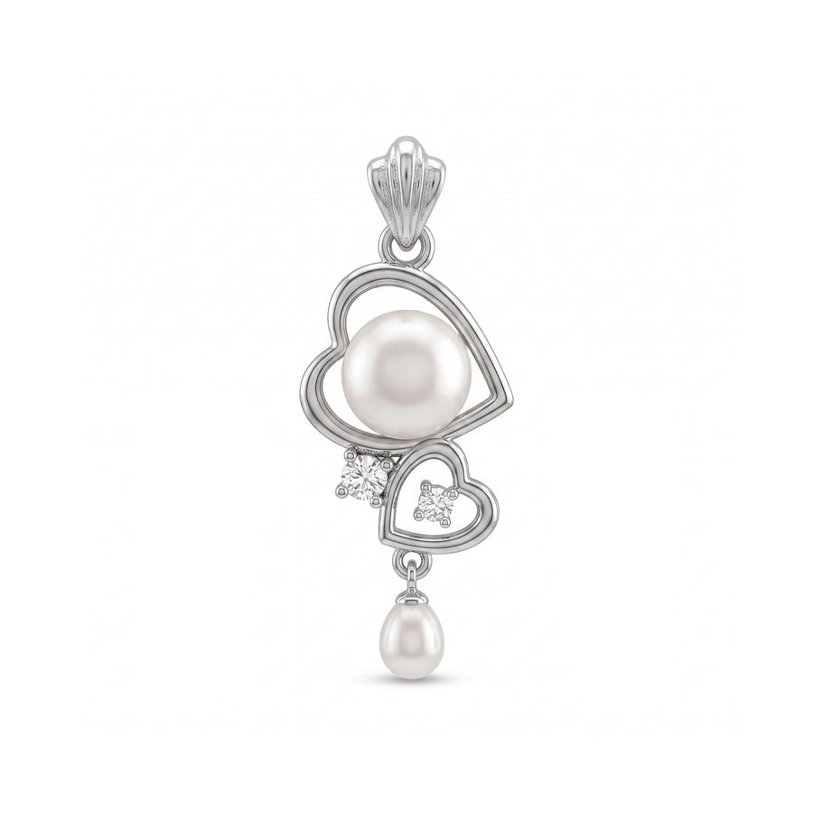 925 Sterling Silver Double Heart Pearl Drop Pendant