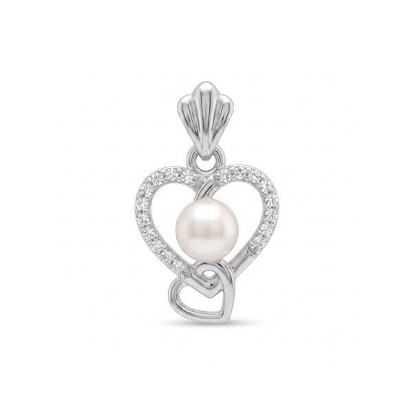925 Sterling Silver Heart Pearl Pendant – CZ Heart Pearl Charm | Elegant Romantic Jewelry