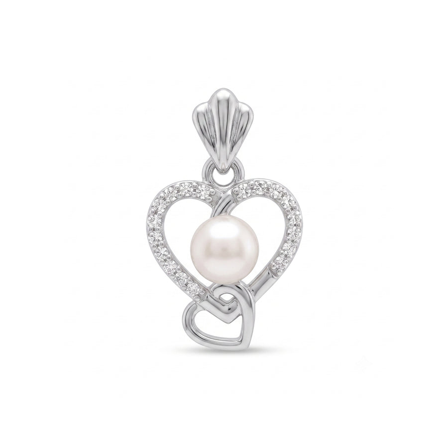 925 Sterling Silver Heart Pearl Pendant – CZ Heart Pearl Charm | Elegant Romantic Jewelry