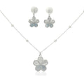 925 Silver Floral Pendant Necklace & Earrings Set – Elegant Textured Flower Jewelry for Women