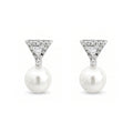 925 Silver Pearl Drop Triangle Stud Earrings