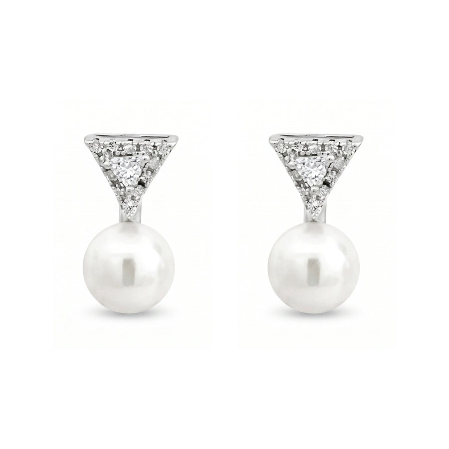 925 Silver Pearl Drop Triangle Stud Earrings