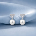 925 Silver Pearl Drop Triangle Stud Earrings