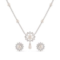 925 Sterling Silver Freshwater Pearls Floral Pendant Necklace & Stud Earrings Jewelry Set