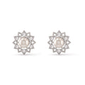 925 Sterling Silver Freshwater Pearls Floral Pendant Necklace & Stud Earrings Jewelry Set
