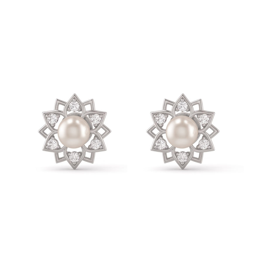 925 Sterling Silver Freshwater Pearls Floral Pendant Necklace & Stud Earrings Jewelry Set