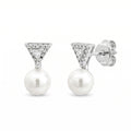 925 Silver Pearl Drop Triangle Stud Earrings
