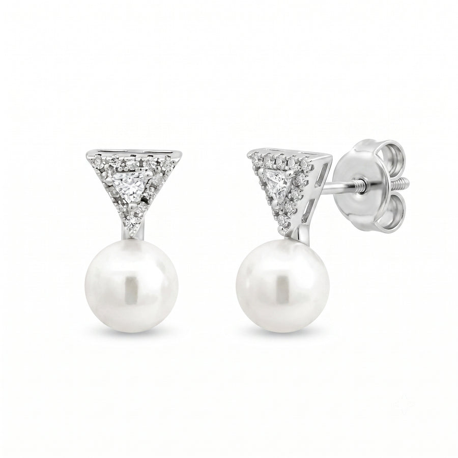 925 Silver Pearl Drop Triangle Stud Earrings
