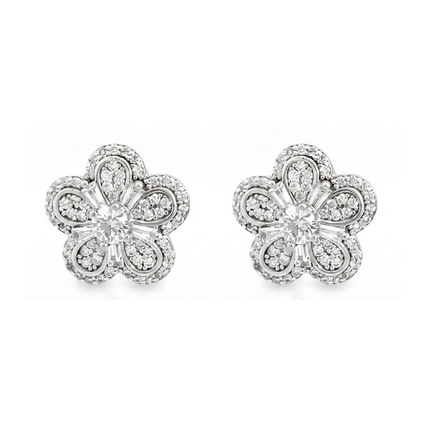 925 Silver Floral Crystal Stud Earrings