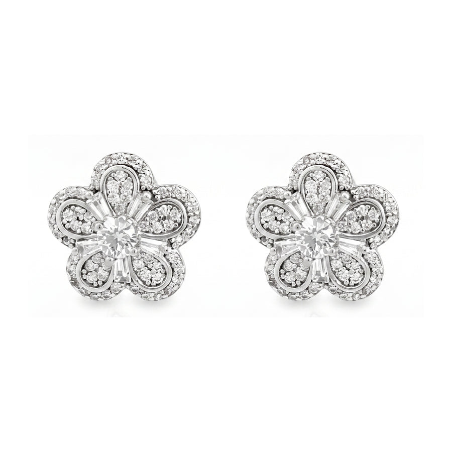 925 Silver Floral Crystal Stud Earrings