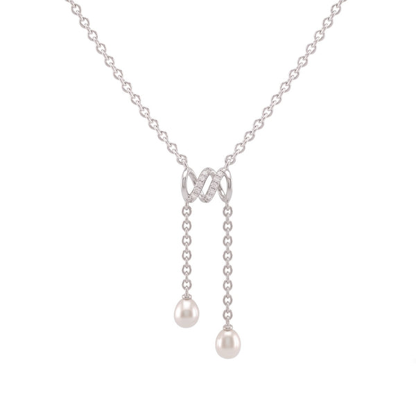 925 Sterling Silver Freshwater Pearls Spiral Tassel Pendant Necklace & Drop Earrings Jewelry Set