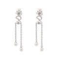 925 Sterling Silver Freshwater Pearls Spiral Tassel Pendant Necklace & Drop Earrings Jewelry Set