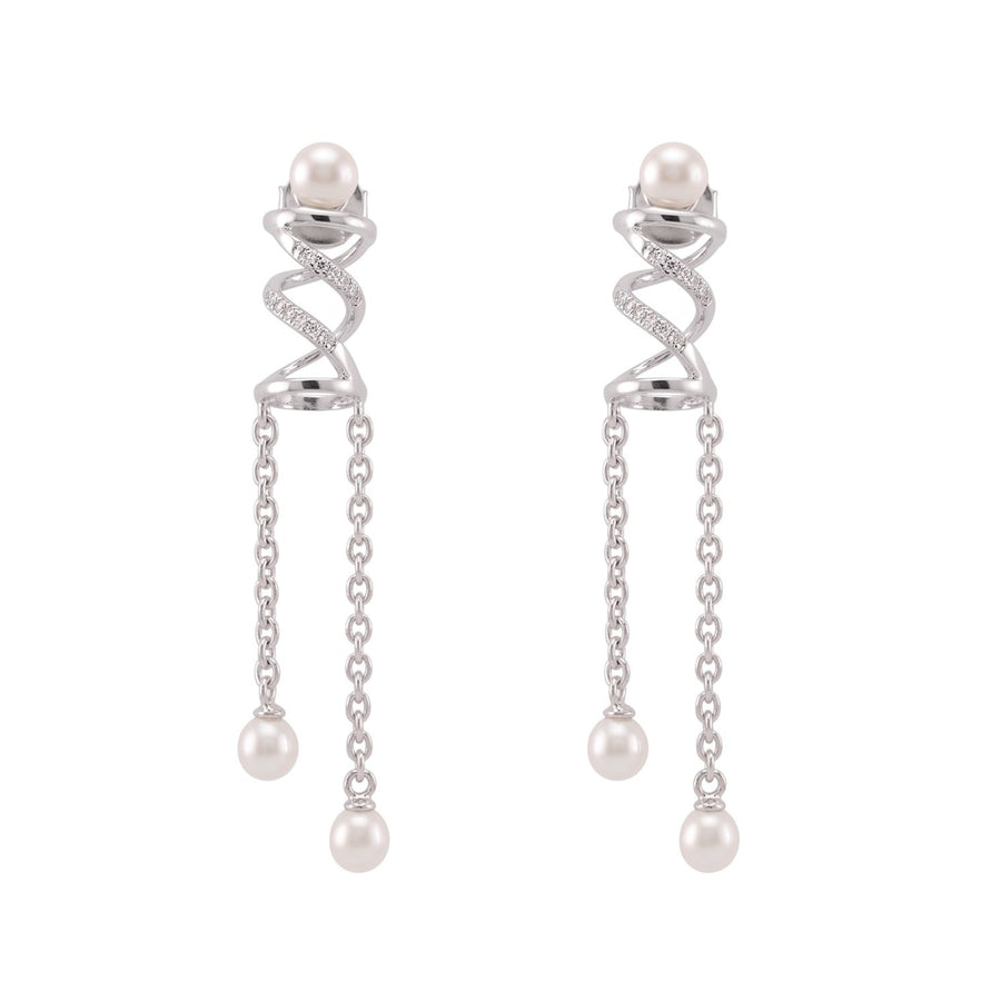 925 Sterling Silver Freshwater Pearls Spiral Tassel Pendant Necklace & Drop Earrings Jewelry Set
