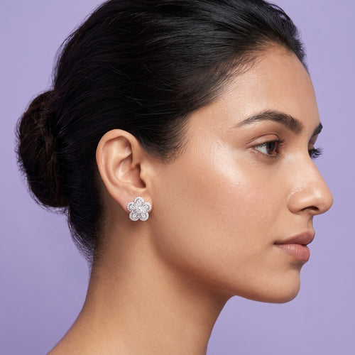925 Silver Floral Crystal Stud Earrings