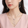 925 Sterling Silver Freshwater Pearls Spiral Tassel Pendant Necklace & Drop Earrings Jewelry Set