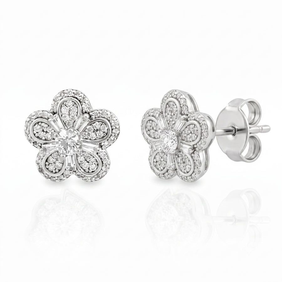 925 Silver Floral Crystal Stud Earrings