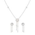 925 Sterling Silver Freshwater Pearls Halo Tassel Pendant Necklace & Drop Earrings Jewelry Set