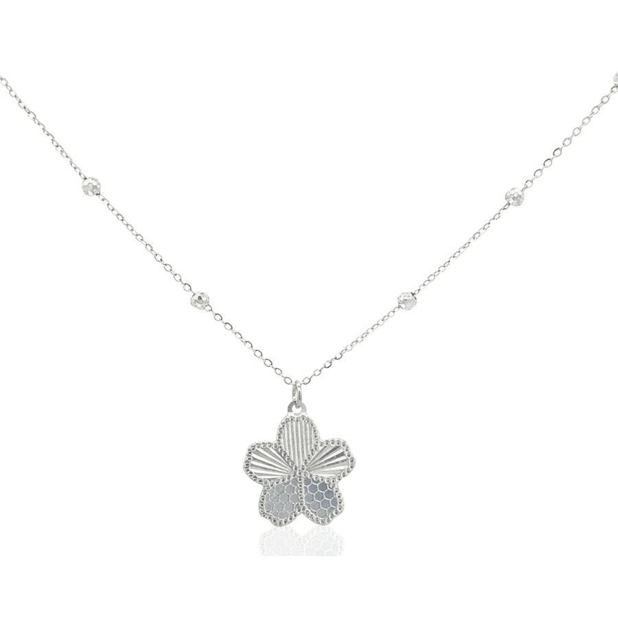 925 Silver Floral Pendant Necklace & Earrings Set – Elegant Textured Flower Jewelry for Women