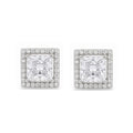 925 Sterling Silver Princess Cut Crystal Stud Earrings