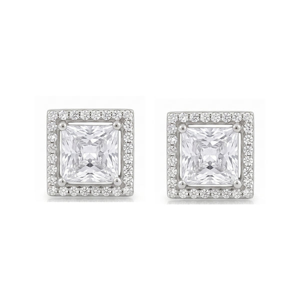 925 Sterling Silver Princess Cut Crystal Stud Earrings