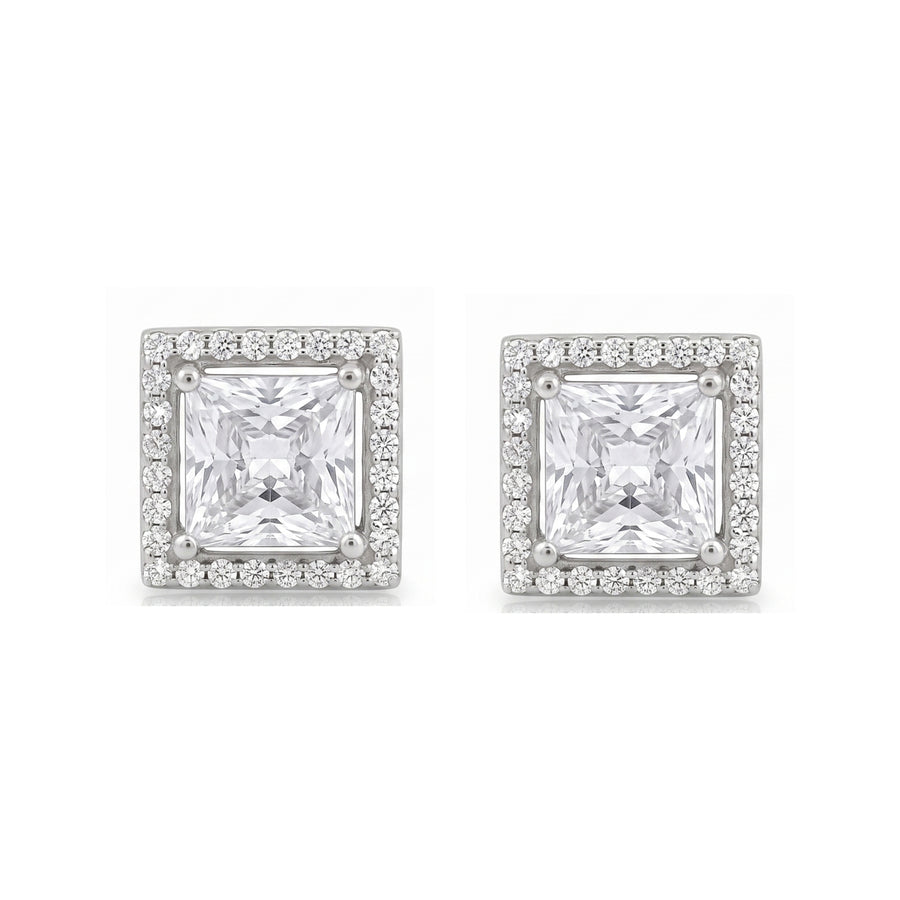 925 Sterling Silver Princess Cut Crystal Stud Earrings