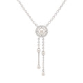 925 Sterling Silver Freshwater Pearls Halo Tassel Pendant Necklace & Drop Earrings Jewelry Set