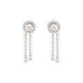 925 Sterling Silver Freshwater Pearls Halo Tassel Pendant Necklace & Drop Earrings Jewelry Set