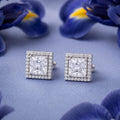 925 Sterling Silver Princess Cut Crystal Stud Earrings