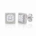 925 Sterling Silver Princess Cut Crystal Stud Earrings