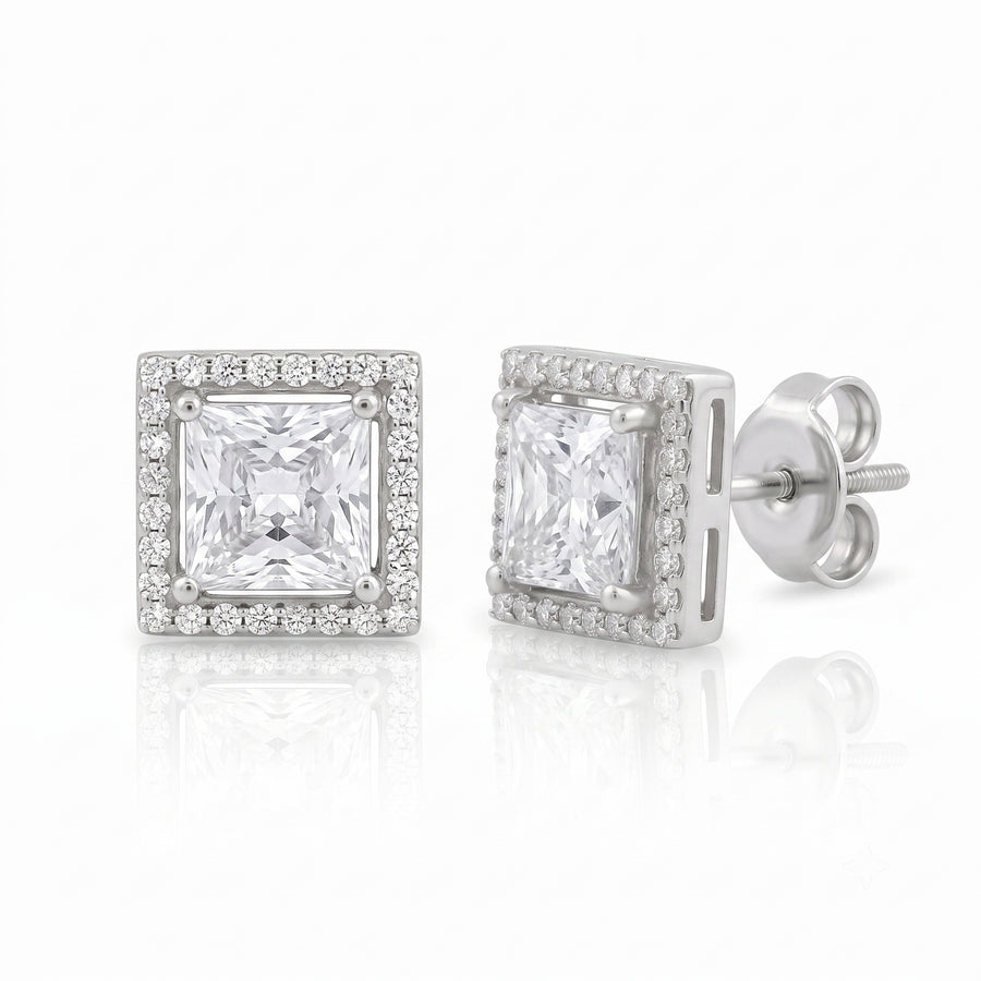 925 Sterling Silver Princess Cut Crystal Stud Earrings
