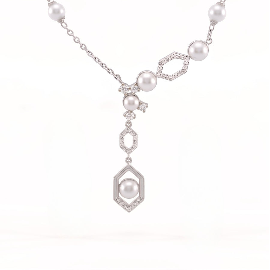 925 Sterling Silver Freshwater Pearls Geometric Pendant Necklace & Drop Earrings Jewelry Set