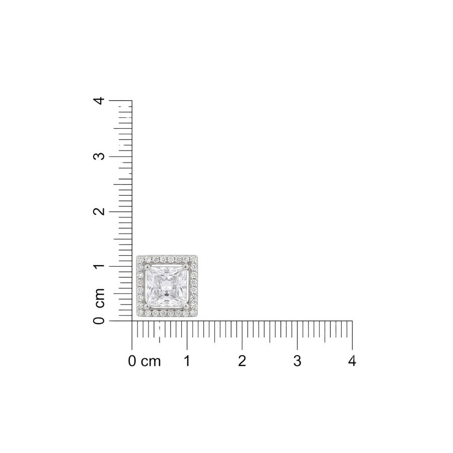 925 Sterling Silver Princess Cut Crystal Stud Earrings