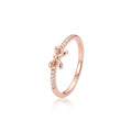 925 Sterling Silver Rose Gold Bow Ring – Dainty CZ Ribbon Ring for Women