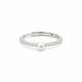 925 Sterling Silver Pearl Ring – Adjustable CZ Accent Minimalist Ring for Women