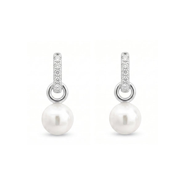 925 Sterling Silver Freshwater Pearl Drop Earrings with Cubic Zirconia for Women