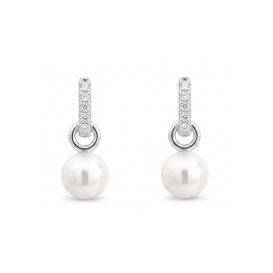 925 Sterling Silver Freshwater Pearl Drop Earrings with Cubic Zirconia for Women