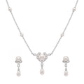 925 Sterling Silver Freshwater Pearls Bow Pendant Necklace & Drop Earrings Jewelry Set